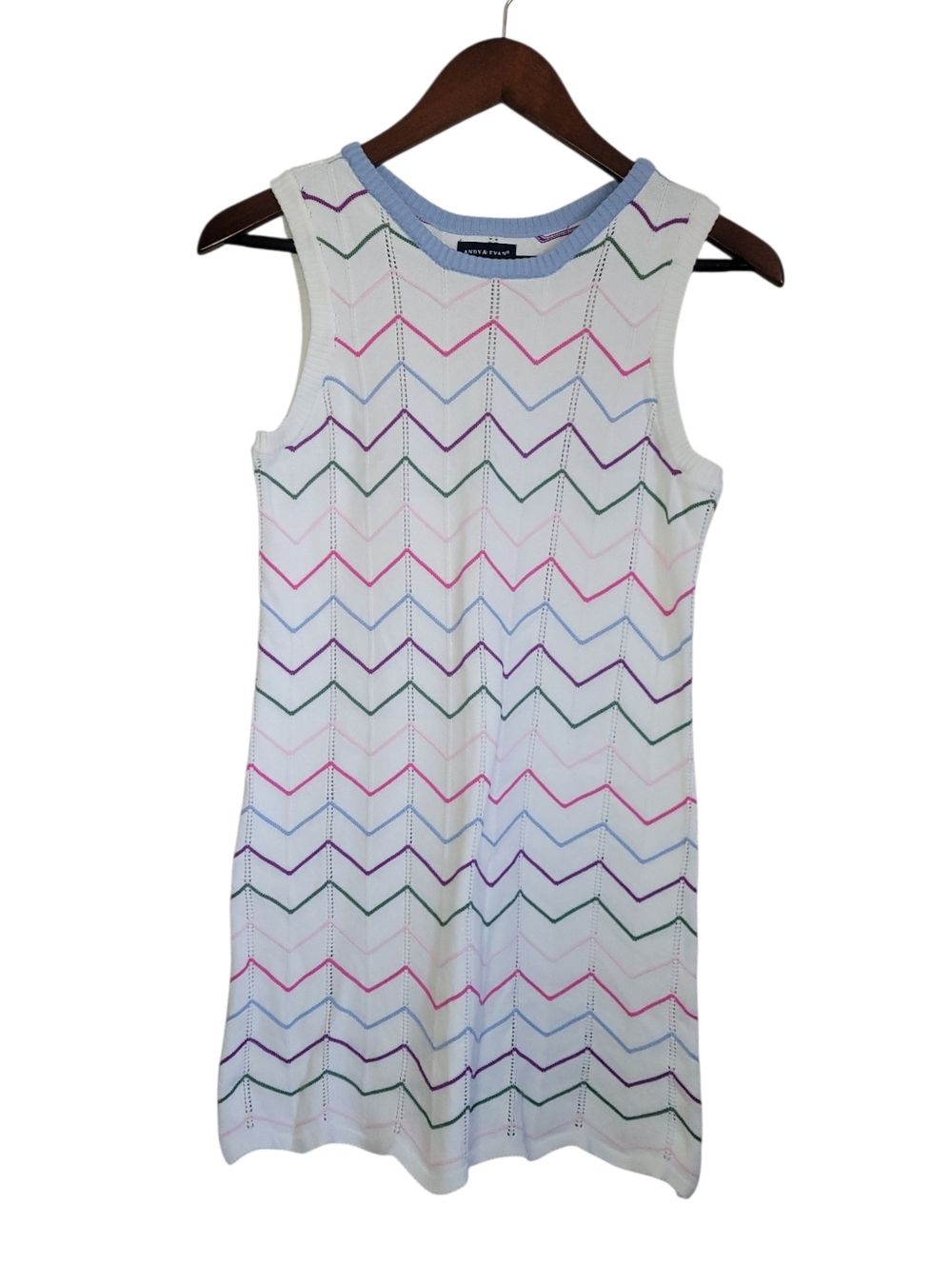 Andy & Evan Girls 12 14 White Crochet Chevron Zigzag Scalloped Knit Mini Dress - Picture 5 of 10